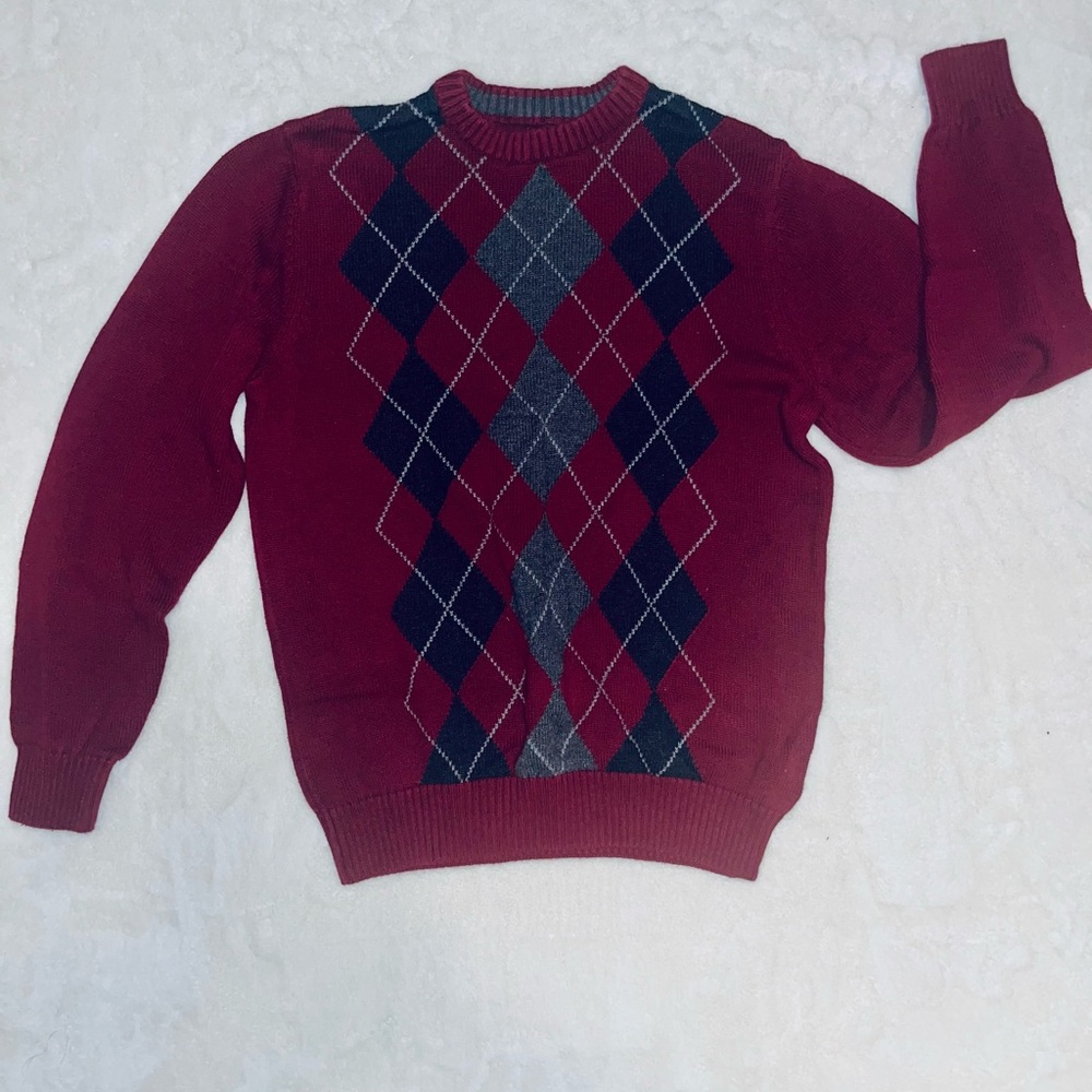 Saddlebred Red and Gray Argyle Crewneck Sweater